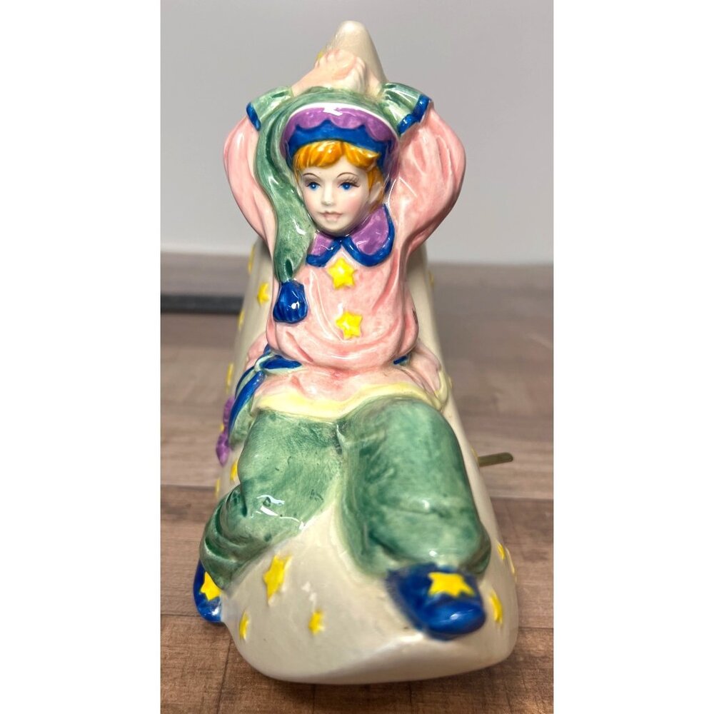 Rare Porcelain Musical Figurine Boy On Moon Schmid Vandarith Originals, No Music